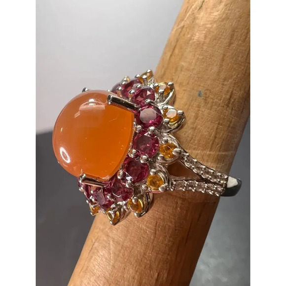 NEW Peach moonstone rhodolite garnet ring in sterling silver size 7 - Picture 6 of 16